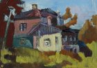 \"The passing province. Ryazan of the 90s. Old house in the city center\", 21x29.7 cm, primed paper, oil, 1995.